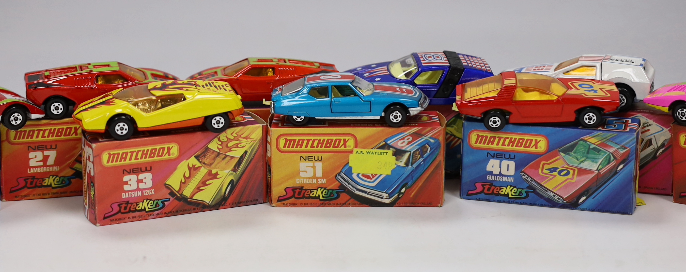 Nine boxed Matchbox Superfast 1-75 New series Streakers issue diecast vehicles